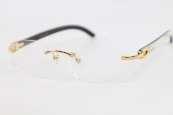 Best Quality White Inside Black Buffalo Horn Eyeglasses C Decoration gold frame glasses Rimless 8200757 unisex Eyewear Size : 56-18-140mm