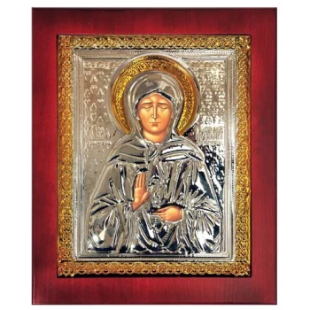 Икона Матрона Московская, 17х21 см, цвет: красный/серебристый